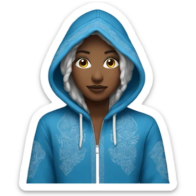 A hoodie with beautiful details, blue in color, featuring intricate designs. sticker