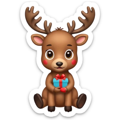 reindeer baby  cute, full body , gifts stuck in head sticker