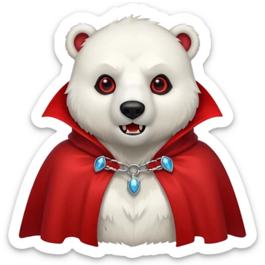 Vampire animal, polar bear in red collar cloak, red eye, fangs sticker