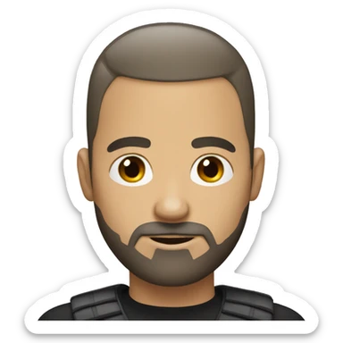 white man with dark buzz cut an beard sticker