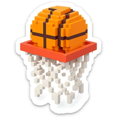 A voxel-style basketball in a net sticker