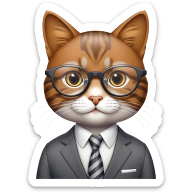 professional cat with glasses and a suit, looking like a corporate boss sticker
