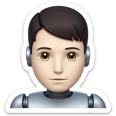 male robot with dark hair color and metalic face sticker