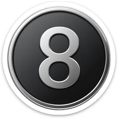 Emoji icon of a black coin with engraved number 8, minimalist style, isolated sticker