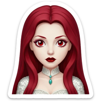 Bride of Dracula with long dark red hair, ivory sequin outfit sticker