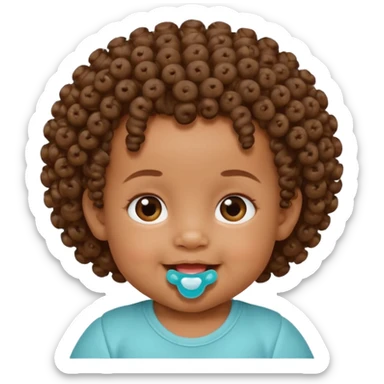 Bébé qui rigole métisse avec une tetiné dans la bouche et les cheveux bouclés  sticker