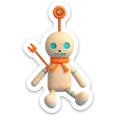 teal and orange voodoo doll sticker