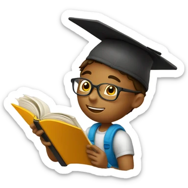 a smart boy reading book with graducation hat sticker