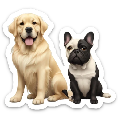 English cream golden retriever and a black frenchie as best friends sticker