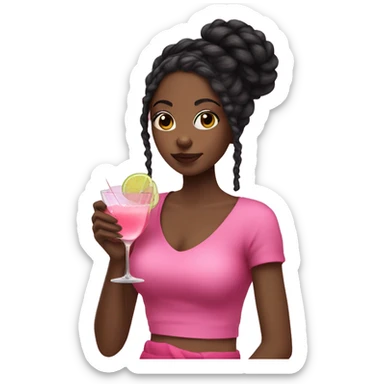 Black girl wearing braids in pink clothes drinking a cocktail sticker