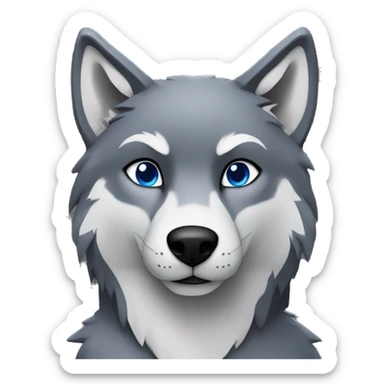 Full-body Grey wolf with black paws, black muzzle, black tail. with blue eyes. full body sticker