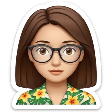 Hawaii female with fair skin. Shoulder length straight brown hair. Brown eyes with glasses. sticker