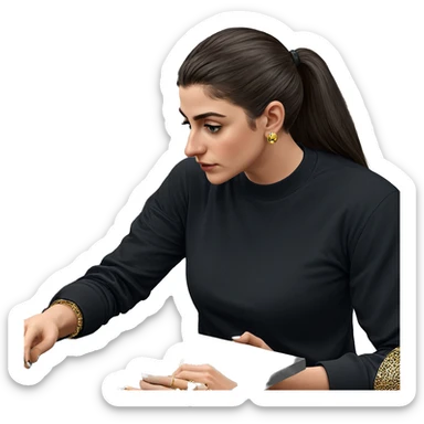 girl in black shirt holding jewelry sticker