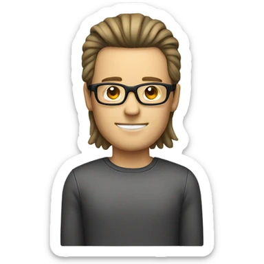 A white male with a square head and glasses with a mullet hair cut sticker