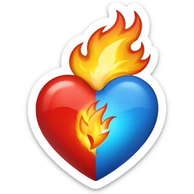Hazme el corazón rojo con fuego azul sticker