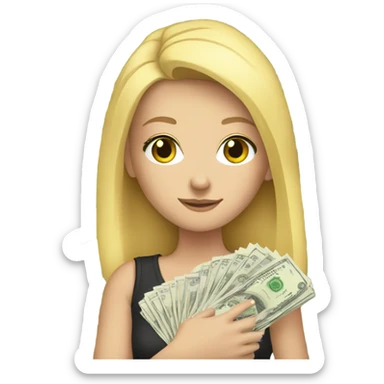 Blonde white gurl holding a stack of money sticker