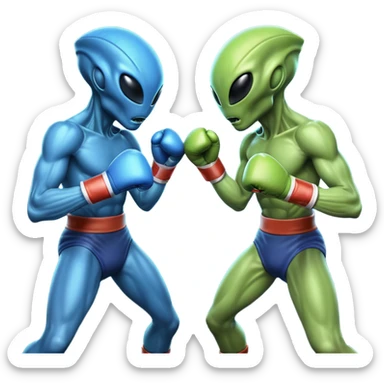 two alien fighters boxing, mid-punch action, motion blur effect, glowing energy impact, dramatic lighting, 3D cartoon, mobile game icon style, clean background, no text, no watermark
 sticker