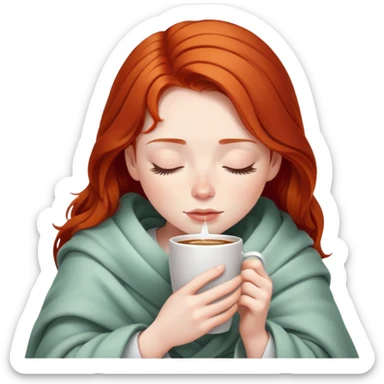 girl redhead inside a blanket sipping coffee eyes closed sticker