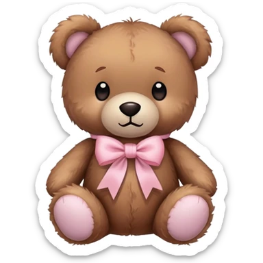 Stuffed teddy bear with light pink ribbon tied in a bow around its neck sticker
