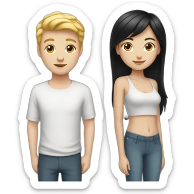 One white boy with black hair and white girl with black hair sticker