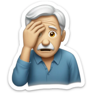 an old man holding his head because of stress sticker