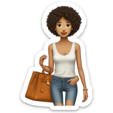 Skinny latino with short curly hairs wearing an hermes Birkin bag sticker
