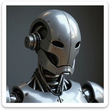 a realistic metallic robot, highly detailed, photorealistic style sticker