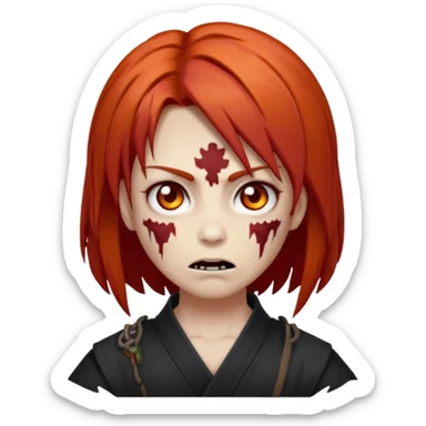 zombie emoji Paklov, dark orange red hair, hair styled in the shape of megumi from jujutsu kaizen, homem, cabelo espetado  sticker