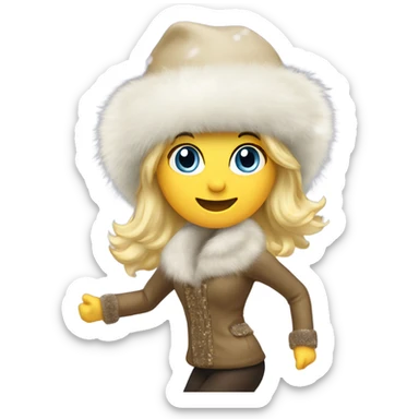 blonde lady in a fur hat dancing in the snow full body fur boots sticker