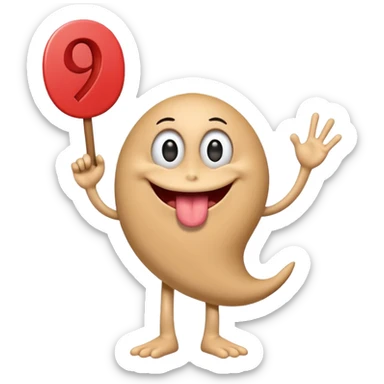 A school that has the number 9 on top of it's eyes holding a sign with the number 9 on the sign with a mouth sticking out his tongue with legs and arms with him being happy full of joy sticker