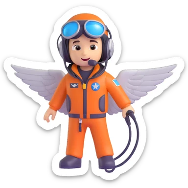 a rockstar pilot, microphone in hand, jet wings, spotlight sticker