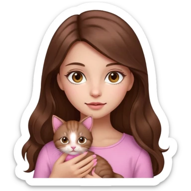 Pretty girl long hair Brown makeup pink kitten sticker