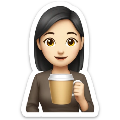 Create an animated emoji: a lovely Chinese girl pushing a hot coffee in and saying “thank you, my teacher!” sticker