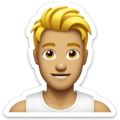 A muscular yellow man 20 years old with a fashionable hairstyle in white t-shirt sticker