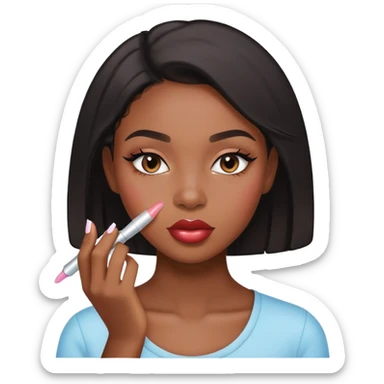 Black girl putting on clear lipgloss sticker