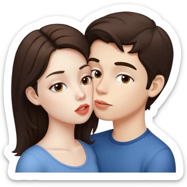brunette boy pale skin and brunette girl kiss sticker