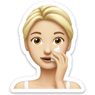 white girl applying cream on face sticker