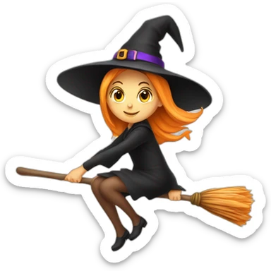 halloween young witch on a broom sticker