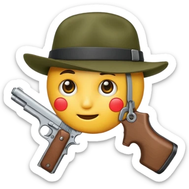 Un emojis con una gorra de lado una pistola y lanbro sticker