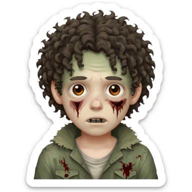 menino com cabelo cacheado e olhos marrons, com aparencia de zumbi sticker