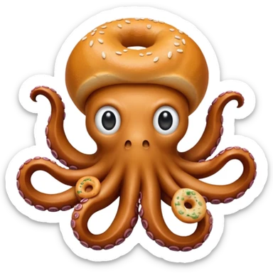 octopus holding bagel sticker