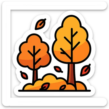 autumn fall scene with trees, orange foliage, and falling leaves sticker