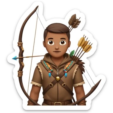 The classic hunter image with a bow and arrow on his back, dressed in brown with some animal made decorations sticker