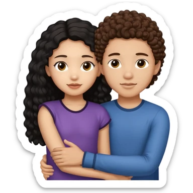 a lightskin boy with brown curly hair putting his arm around an asian girl with straight long black hair sticker