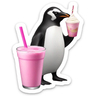 penguin drinking pink milkshake sticker