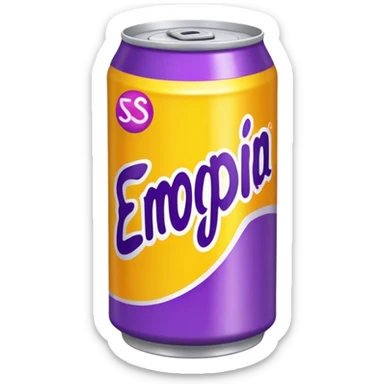 yellow soda can with purple name sticker