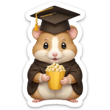 hamster holding pop corn, graduate hat sticker