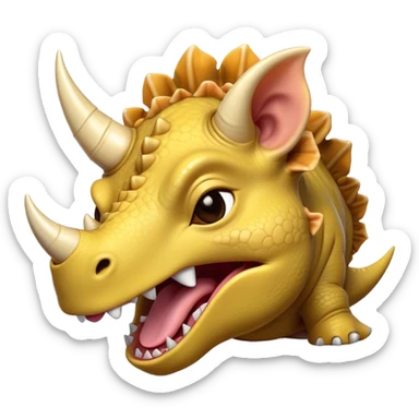 Cinematic Cute Yawning Triceratops Portrait Emoji, Head tilted slightly with a dramatic, wide-open yawn, showcasing a robust, horned body with a frilled head and sleepy, half-closed eyes, Simplified yet irresistibly cute features, highly detailed, glowing with a soft, cozy prehistoric glow, high shine, relaxed yet expressive, stylized with a dash of whimsical ancient charm, soft glowing outline, capturing the essence of a drowsy yet affectionate Triceratops that appears ready to stretch and yawn its way out of the screen! sticker
