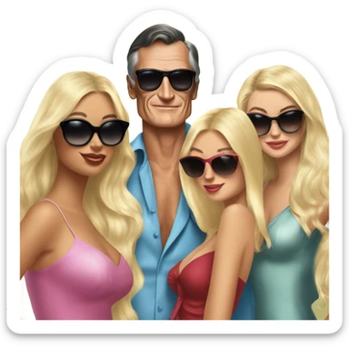 Young Hugh Hefner sunglasses with 4 beautiful girlfriends sticker