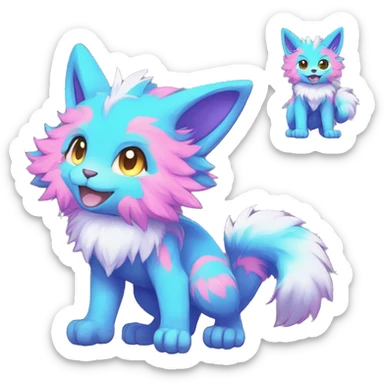 Anthro Scalie Fluffy Cool Cute Magical Shiny Colorful Neon Vibrant Colors Sparkle Kemono-style Chibi Fantasy-Animal-Fakémon-Pokémon-Hybrid Fur Sona Aesthetic Full Body sticker